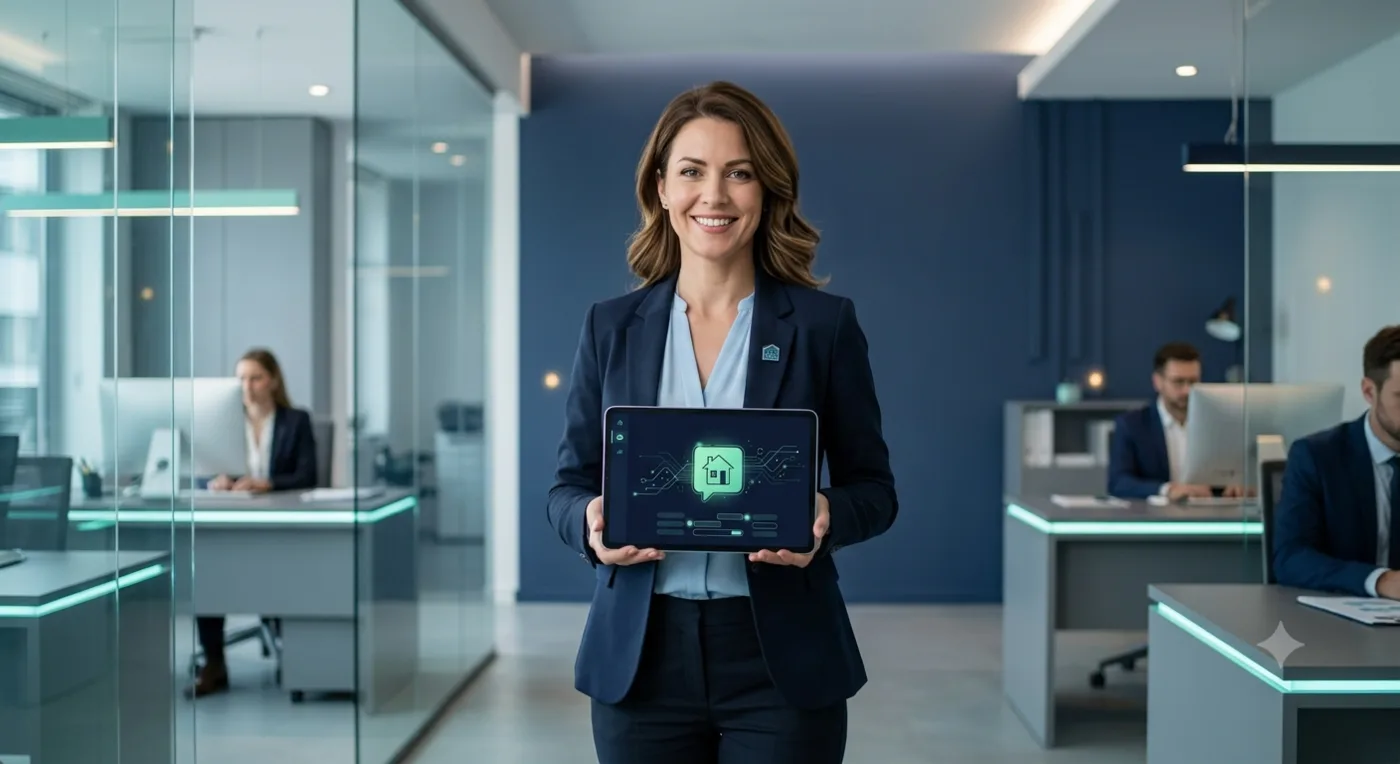 Tablet üzerinde Pertev uygulamasını gösteren emlak danışmanı
